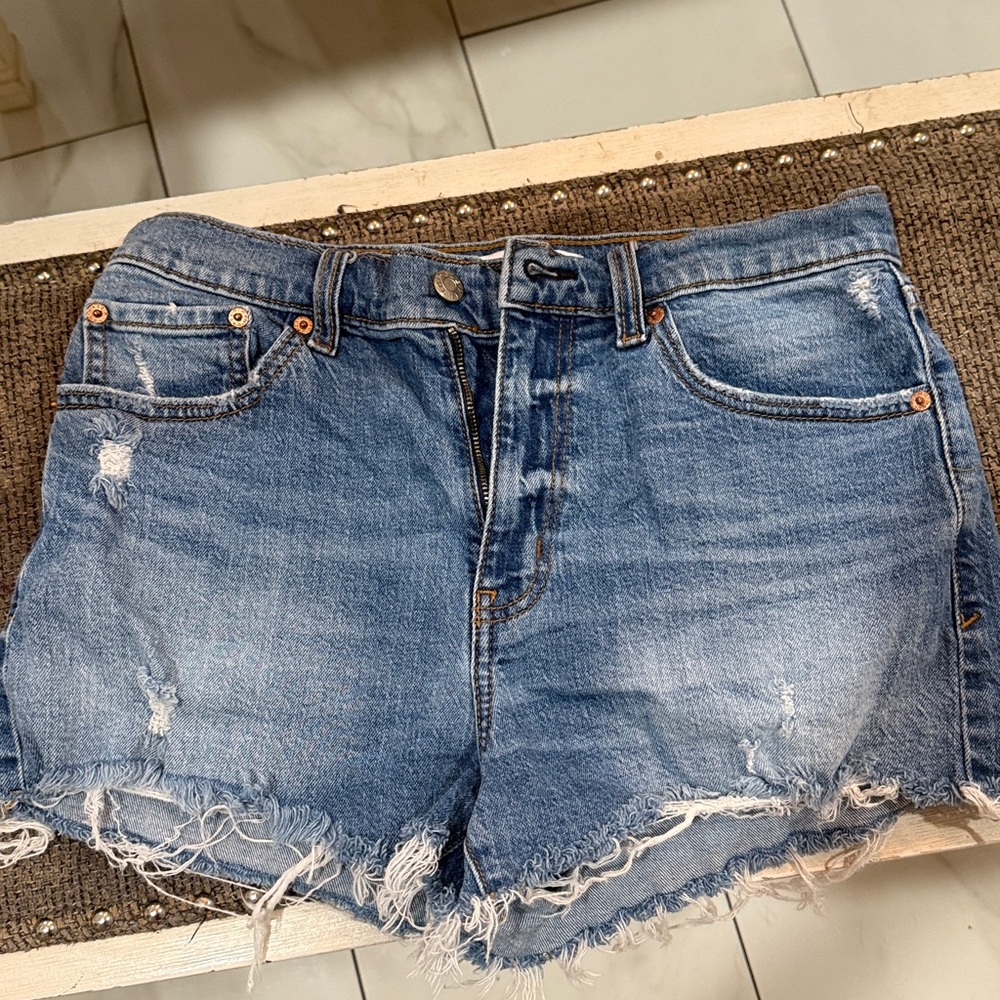 Distressed Blue Denim Jean Shorts